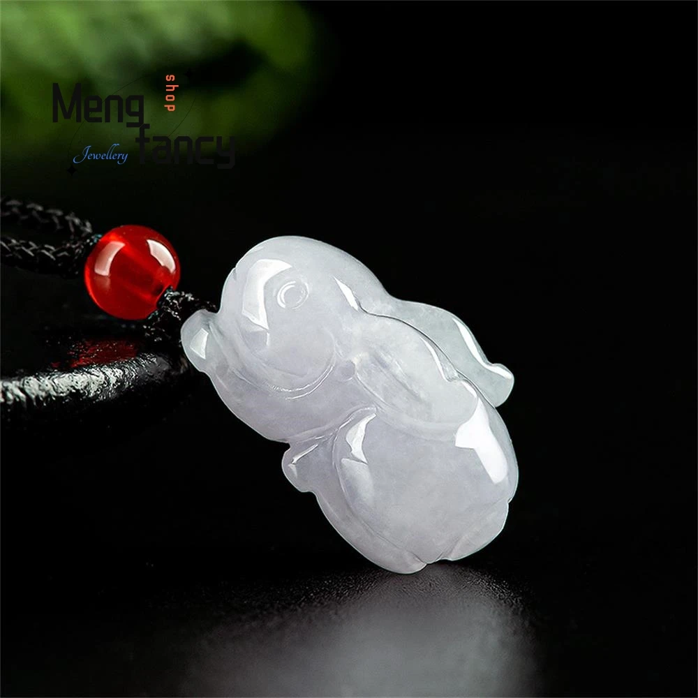 "Ice Jade" Rabbit Pendant: Exquisite 3D Carved Zodiac Charm - Image 2