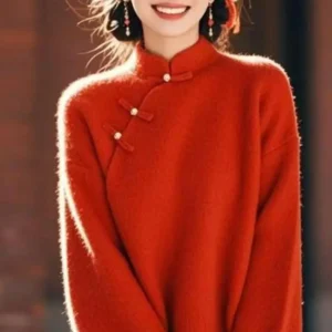 Premium Vintage Zen Qipao Hoodie: Thicken Warm Winter Top with Traditional Disc Buckles